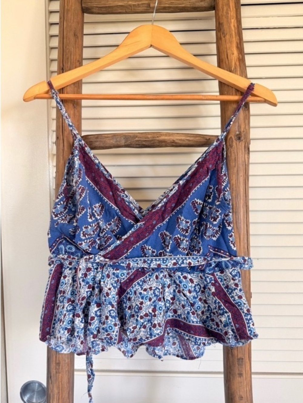 GAP Blue and Burgundy Floral Wrap Peplum Cami
